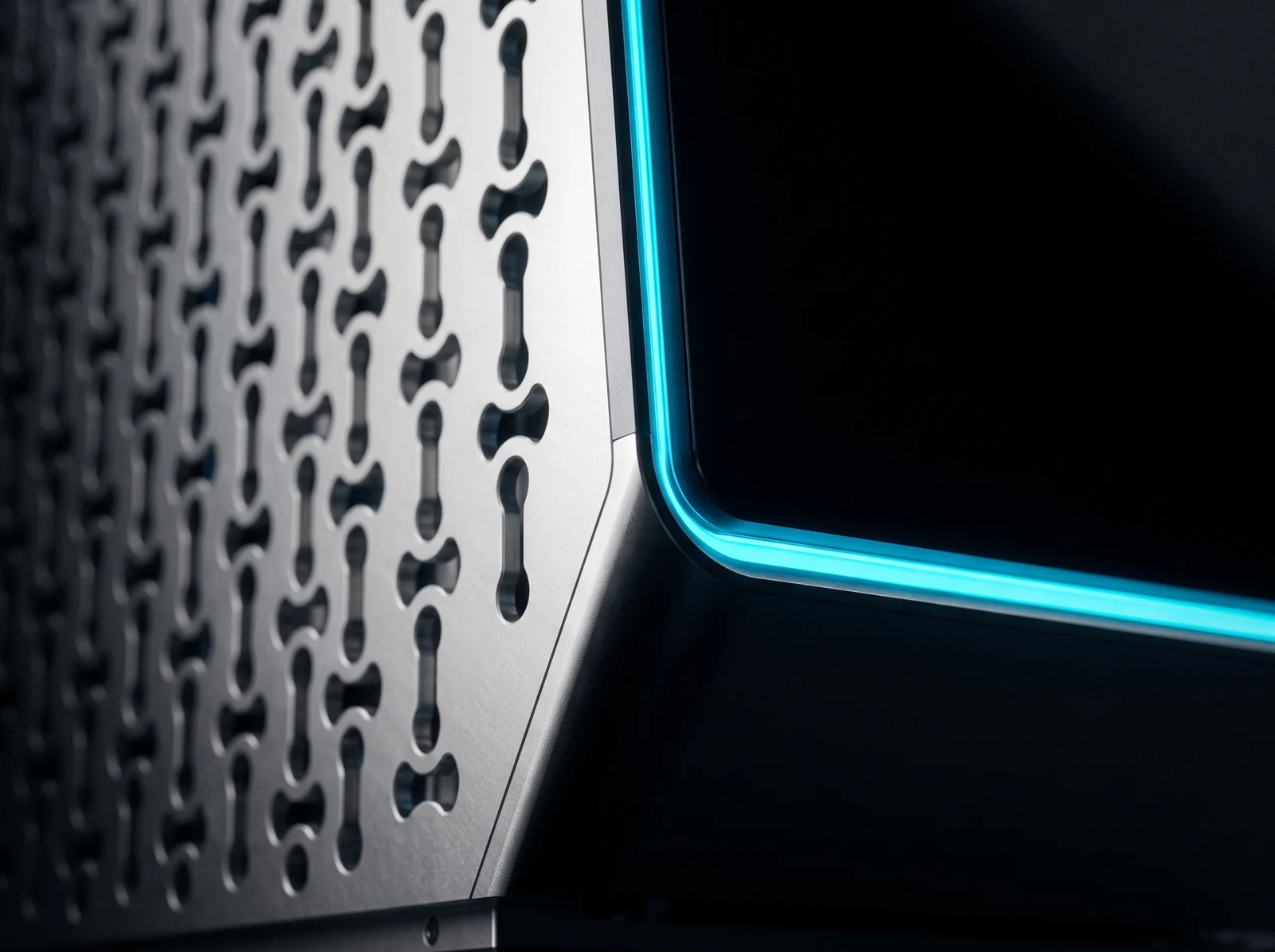 Macro van het multi-hole paneel met de cyaan LED-naad
